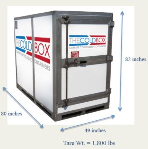 A photo of the Cold Box cooling system with its measurements