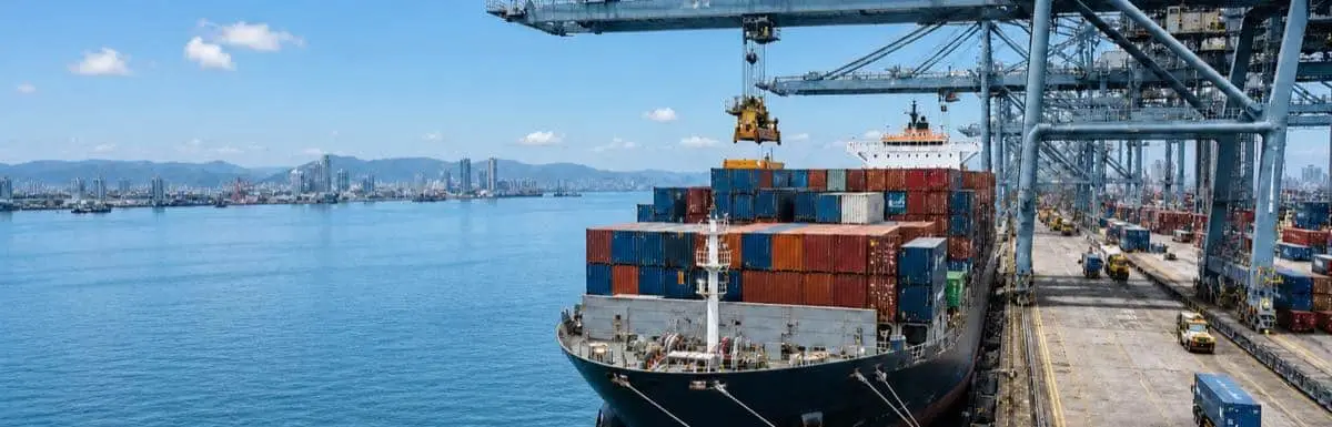 An Palisades Logistics ocean container ship at a port being unloaded