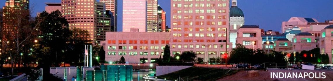 Indianapolis, Indiana skyline at dusk representing 3PL, 3PL warehouse, and 3rd party warehouse services supporting regional distribution.