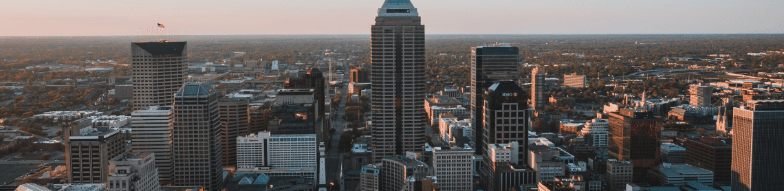 Indianapolis skyline at sunrise representing Palisades 3PL warehouse, fulfillment, and logistics operations